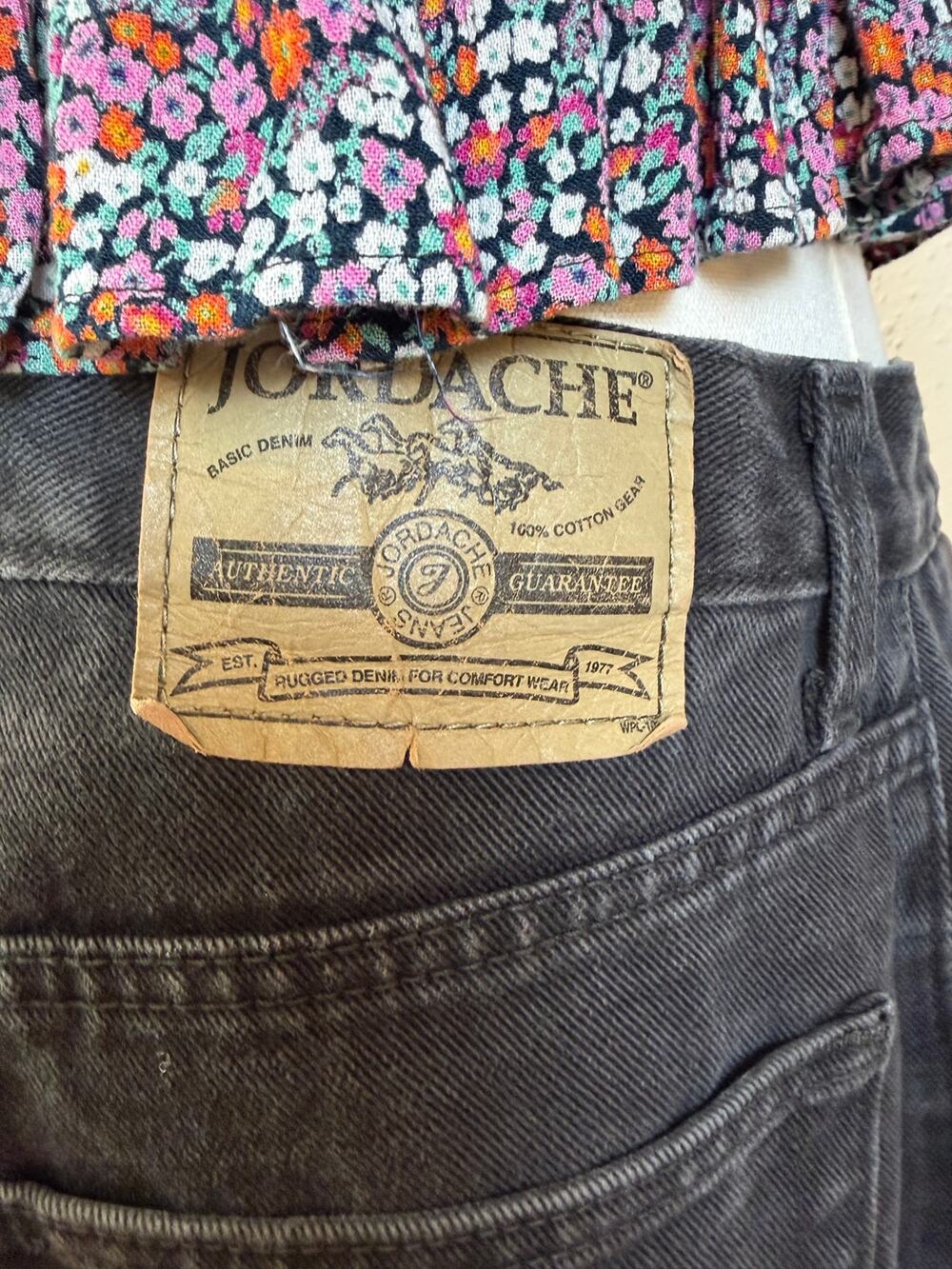 Jordache Jeans Faded Black Gray Straight leg High Rise 100% Cotton Retro